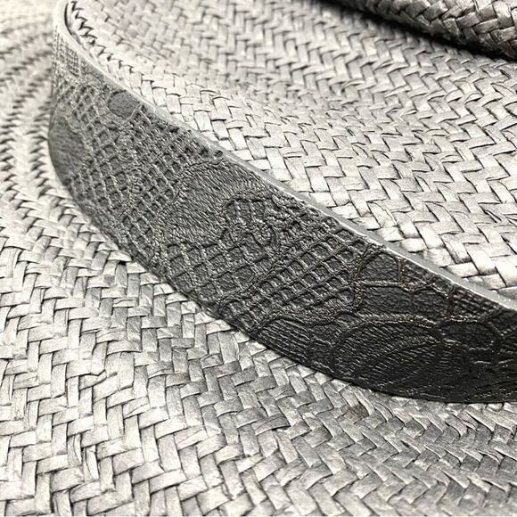 NEW Treasure & Bond Black Lace Print Straw Large Floppy Beach Boho Summer Hat - Picture 2 of 5